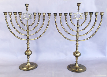 Antique Pair of 19th Century Synagogue Chanukah Menorahs 